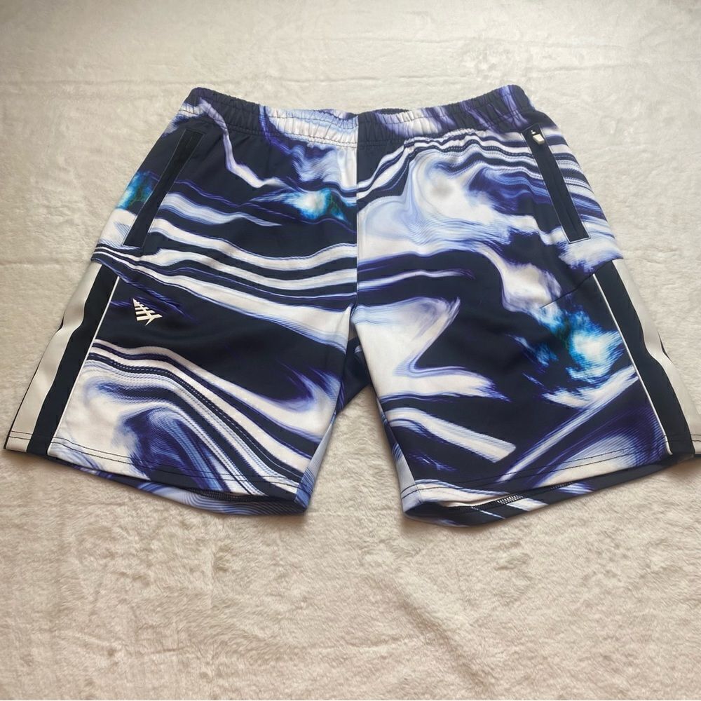 Paper Planes Blue and White Marble Design Board Shorts Size XL